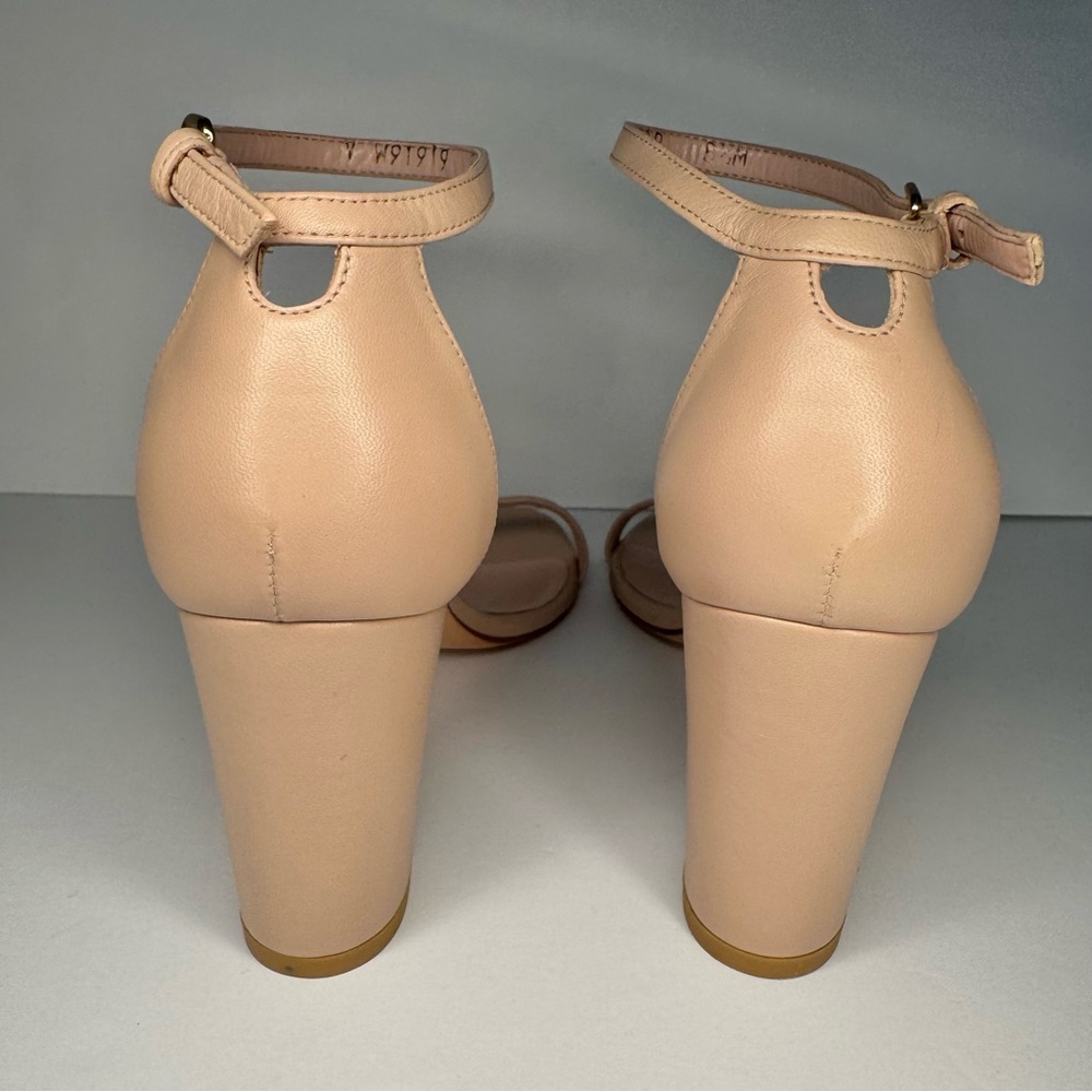 STUART WEITZMAN “Nearly Nude”  Block Heel Sandals Beige Tan Ankle Strap Size 8.5 - Picture 11 of 16